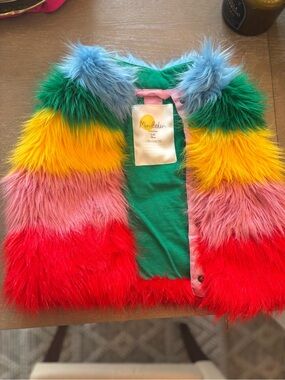 Mini Boden Multicolor Striped Faux Fur Vest